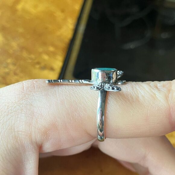 Natural Emerald Sterling Silver Dragonfly Ring Size 9 - Picture 2 of 8